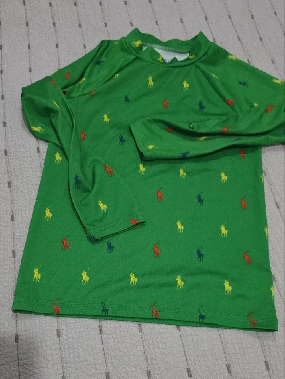 Ralph Lauren Green Kids Swim Rashguard Set with Multicolor Pony Logos